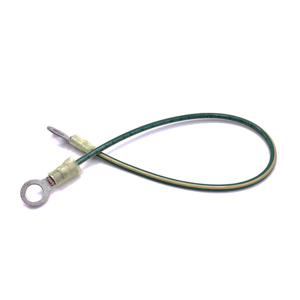 155813 25 FT 10 GAUGE GREEN WITH YELLOW STRIPE STRANDED PVC WIRE WITH  #8 & 5/16 RING TERMINALS